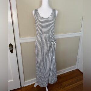 NWOT CAbi Gray and White Striped Maxi Dress